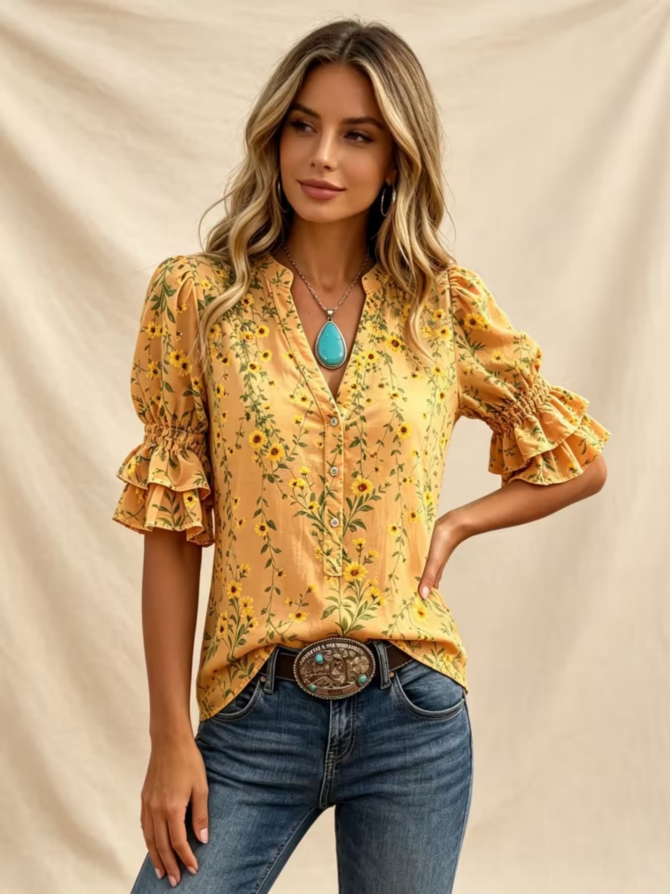 Women Cowgirl Western Blouse N - огляд і ціна Romper Floral Print