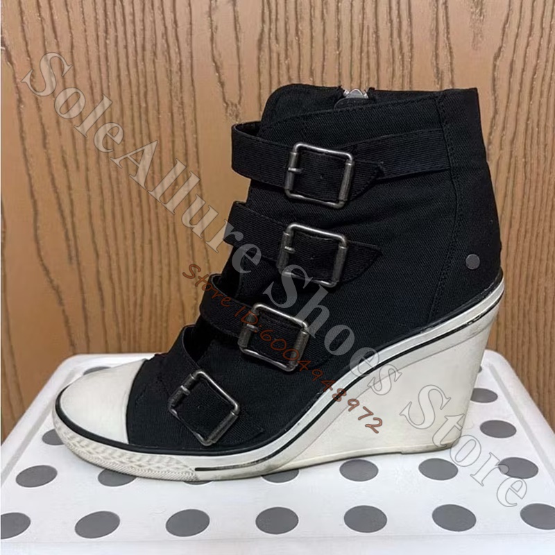 Grey Multi Buckle High Top Wed - огляд і ціна Wedge Espadrille Women